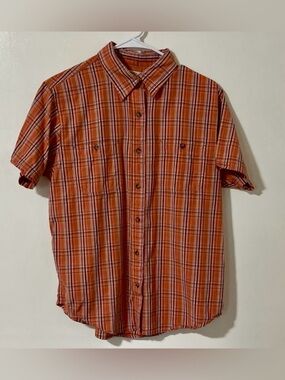 St. John's Bay Orange Plaid Short-Sleeve Button-Down Shirt